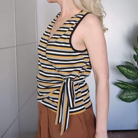 William B Striped Sleeveless Wrap Side Tie Top - Picture 2 of 7